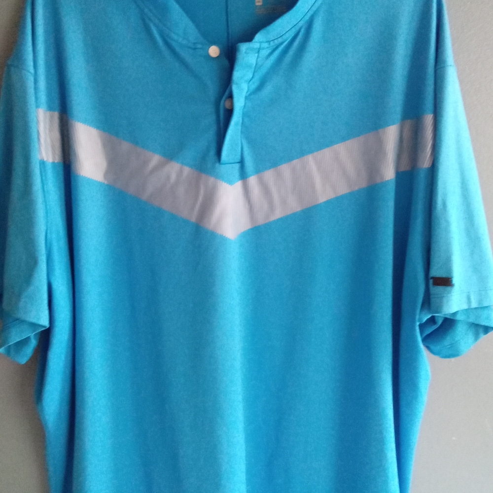 Nike Dri-FIT Golf Polo Shirt Mens Medium Blue‎ V Chevron Stripe Short Sleeve